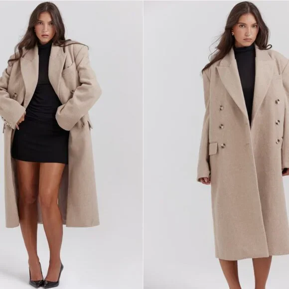 House of CB Carter oatmeal double breasted coat - Picture 2 of 9